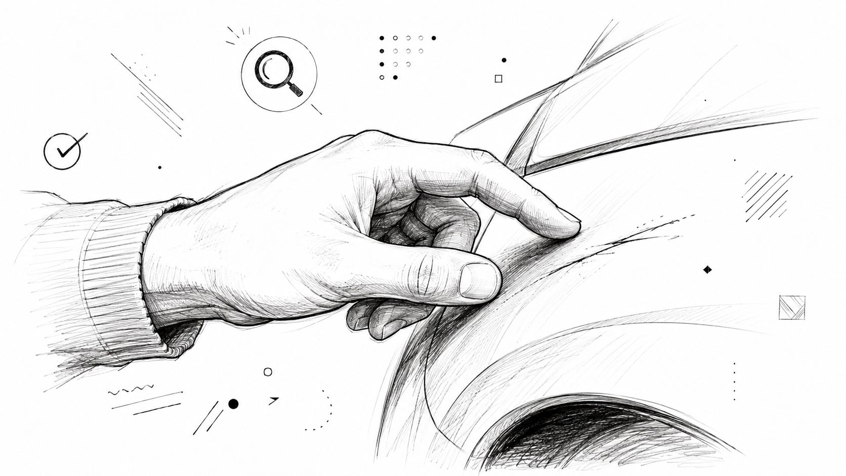 A hand touches a light scratch on a car body panel for evaluation and repair preparation.